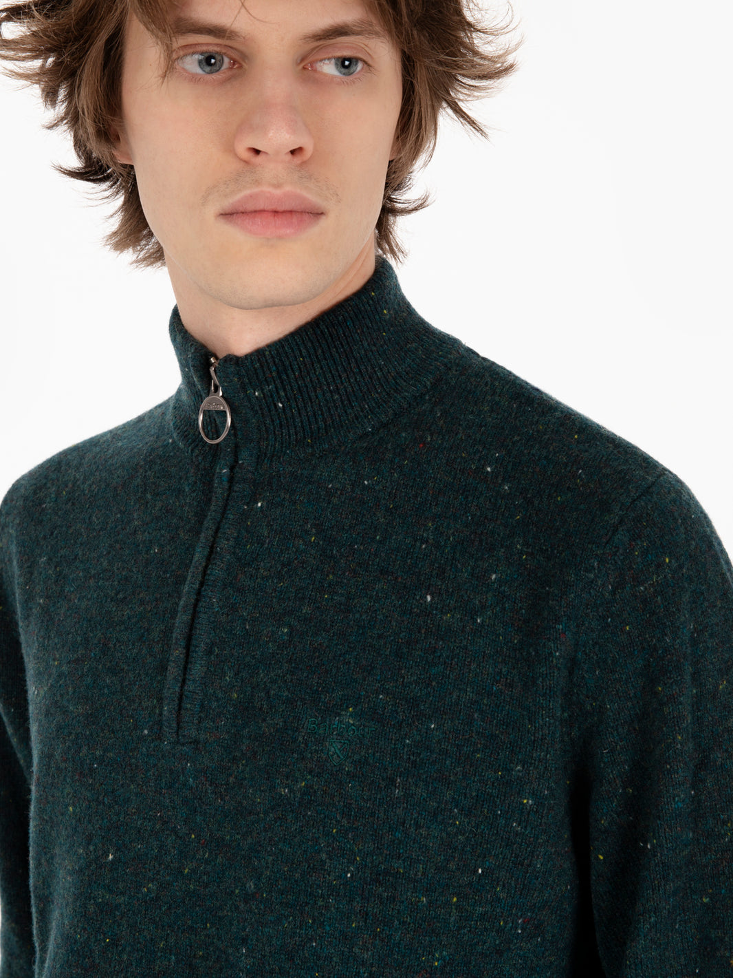 Knitted jumper half zip green