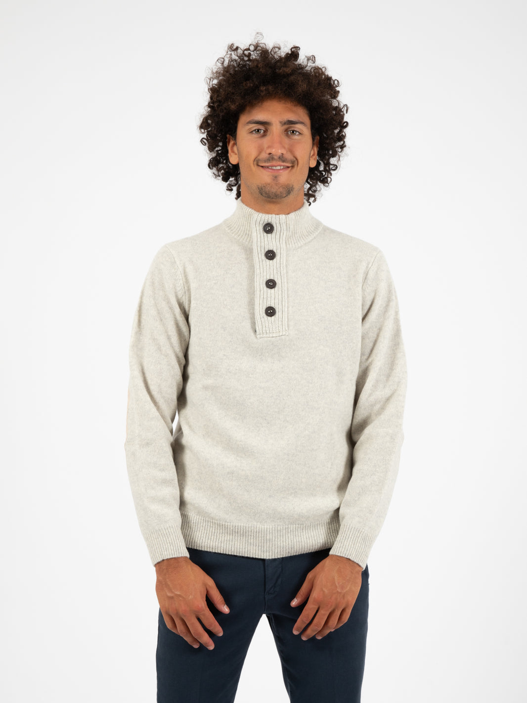 Beige Button and Patch Sweater