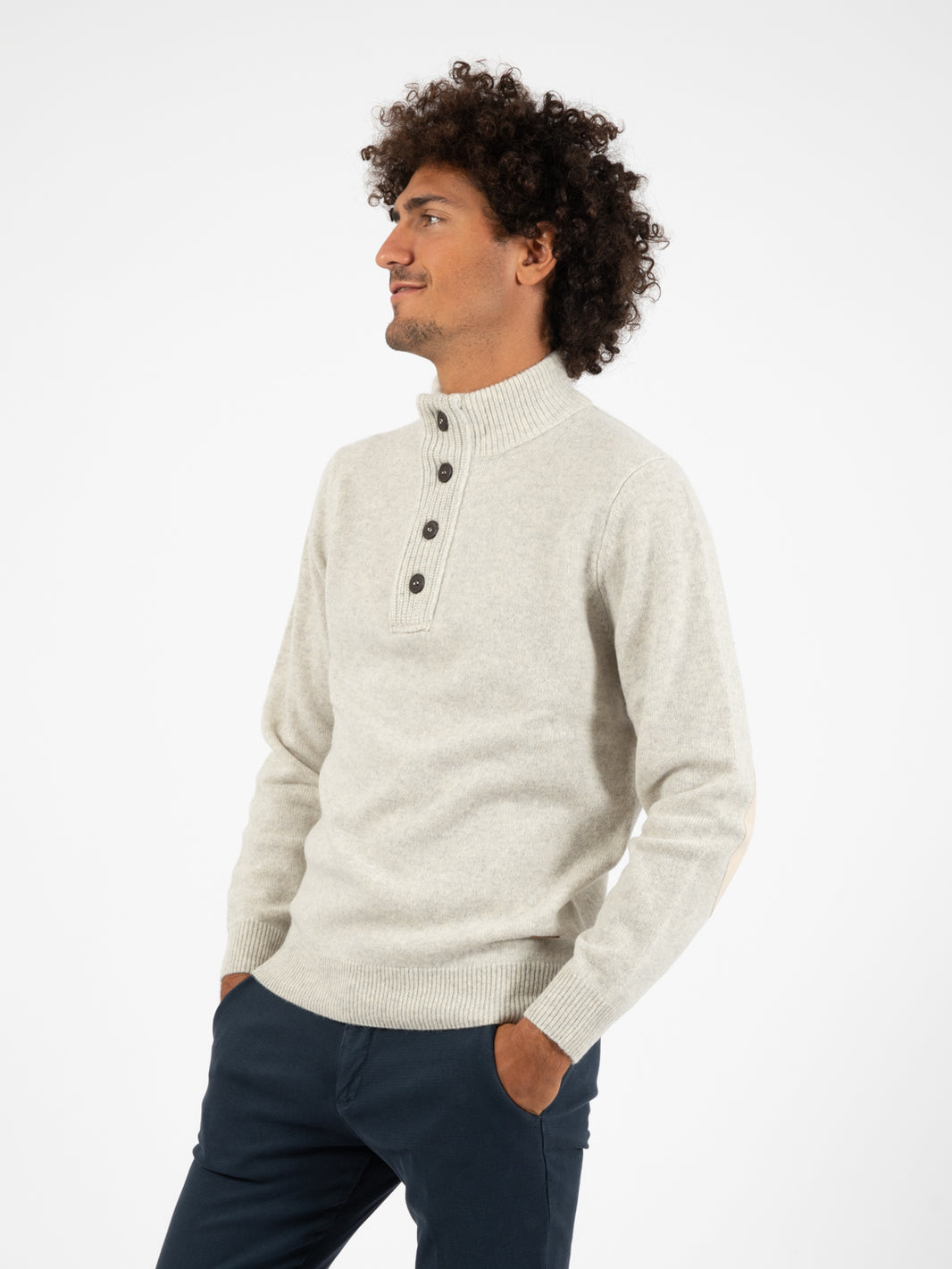 Beige Button and Patch Sweater