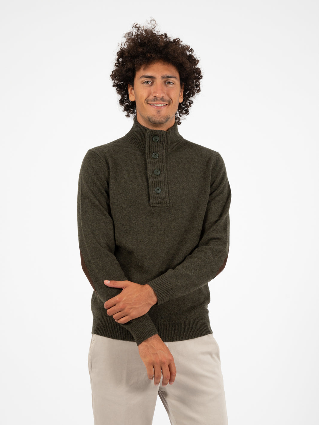 Green Button and Patch Sweater