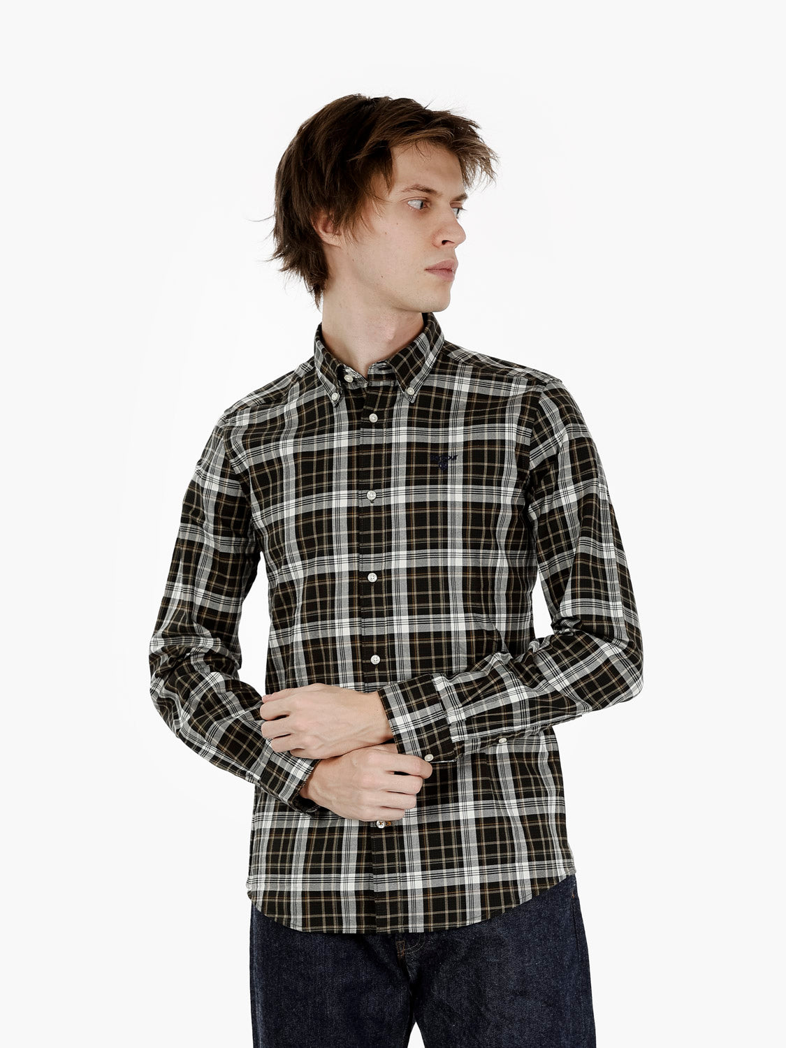 Mosswood tailored checked shirt olive