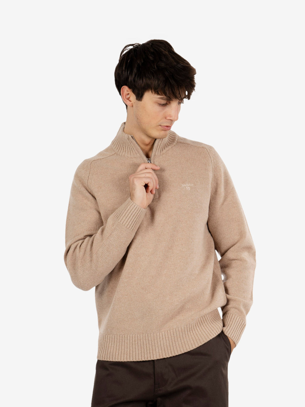 Maglione a mezzo zip Newtown, color pietra slavato