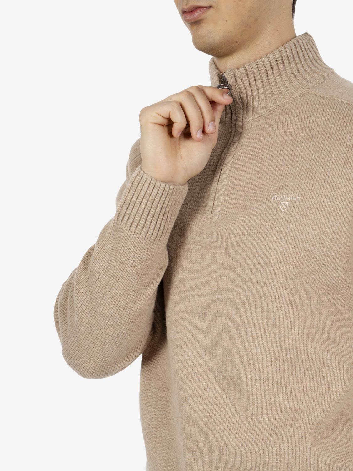 Maglione a mezzo zip Newtown, color pietra slavato