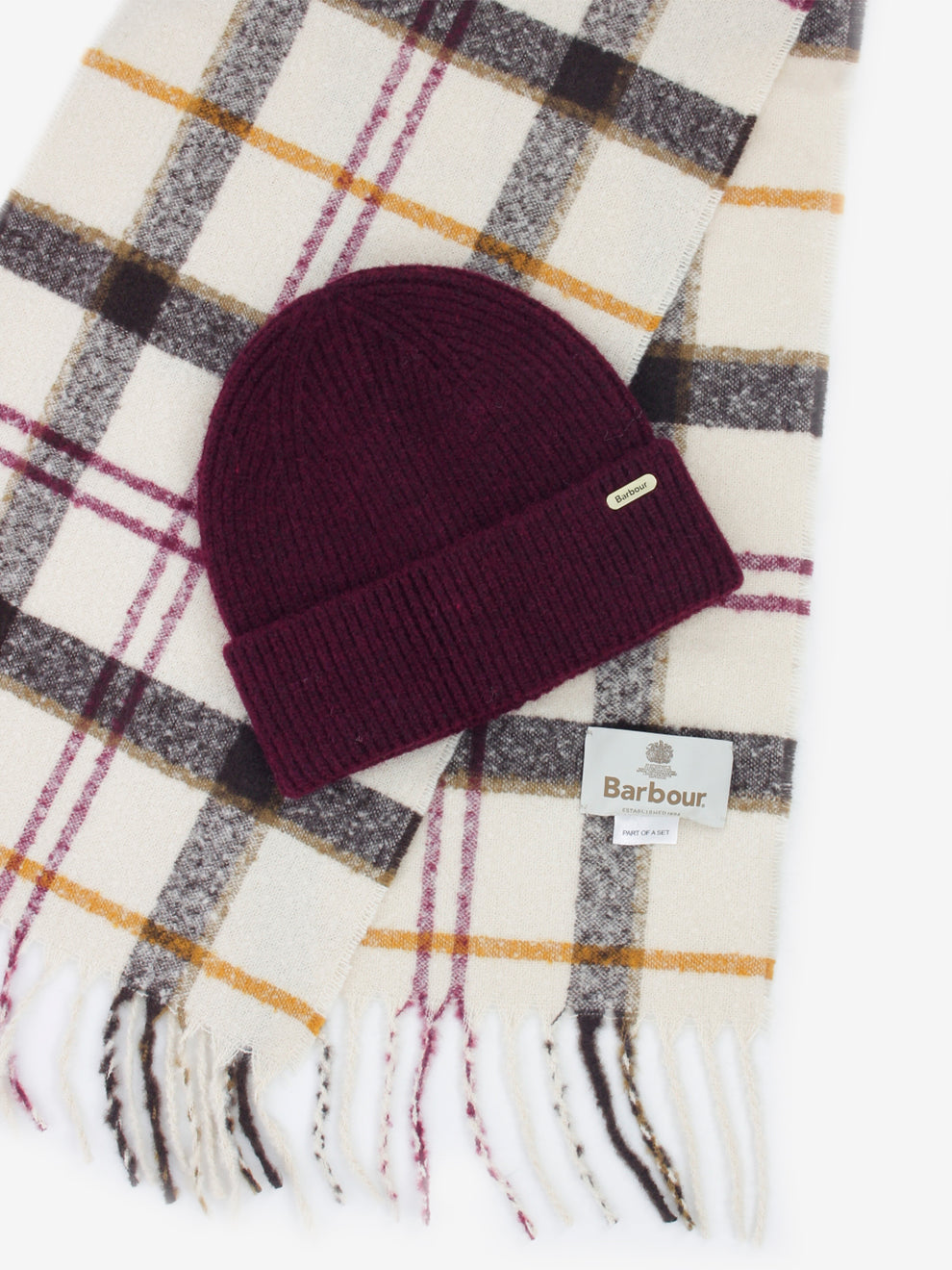 Olivia Beanie & Scarf gift set light muted tartan