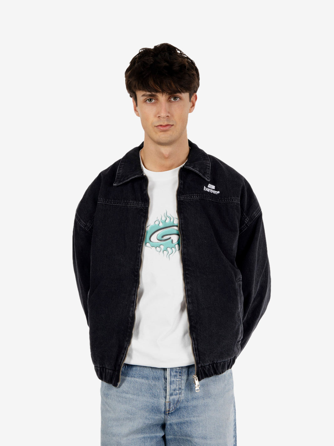 Giacca da lavoro in denim nero slavato