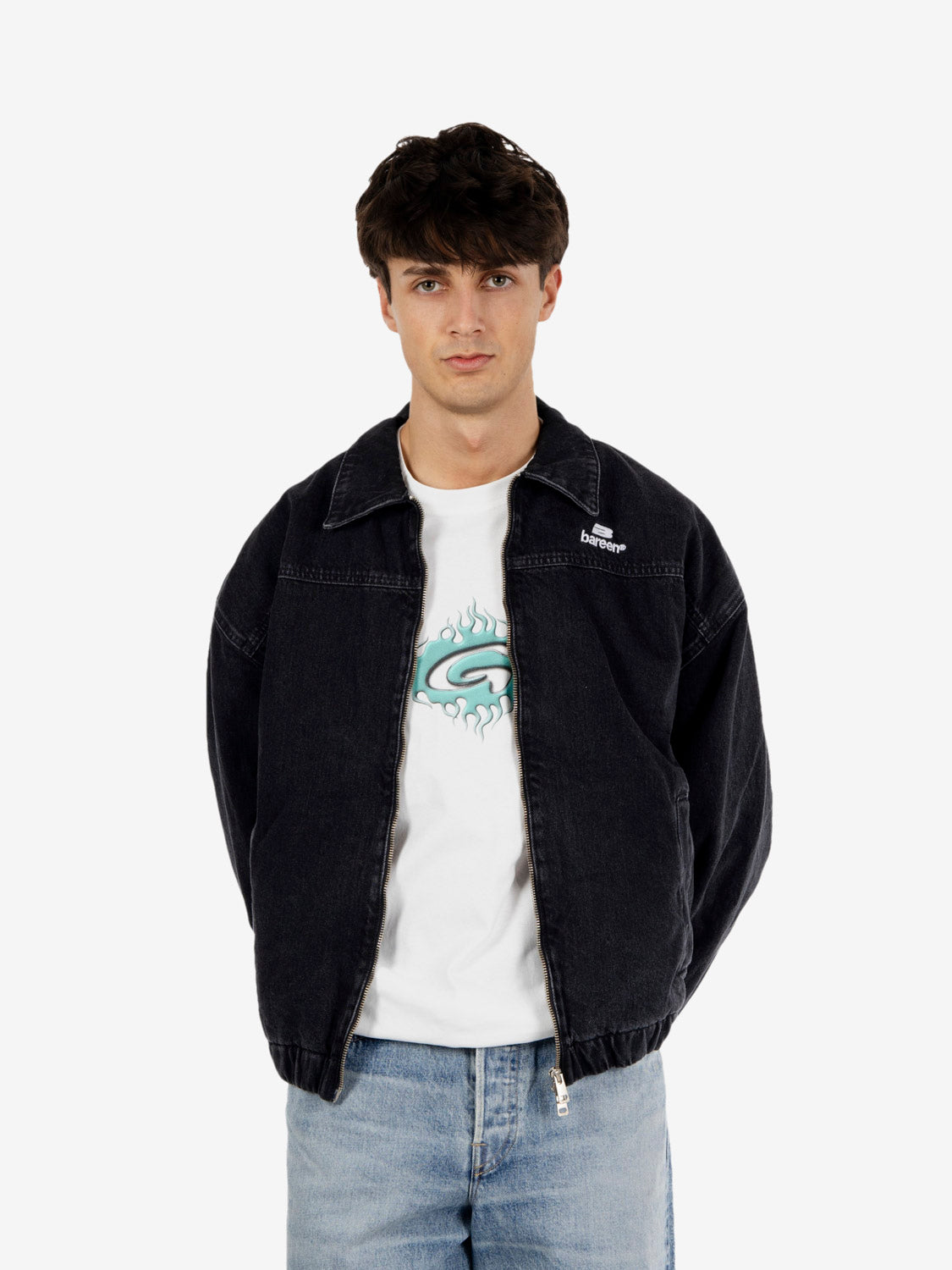 Giacca da lavoro in denim nero slavato