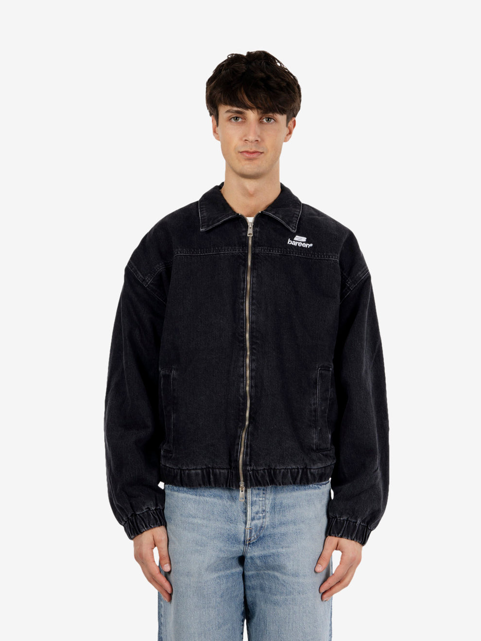 Giacca da lavoro in denim nero slavato