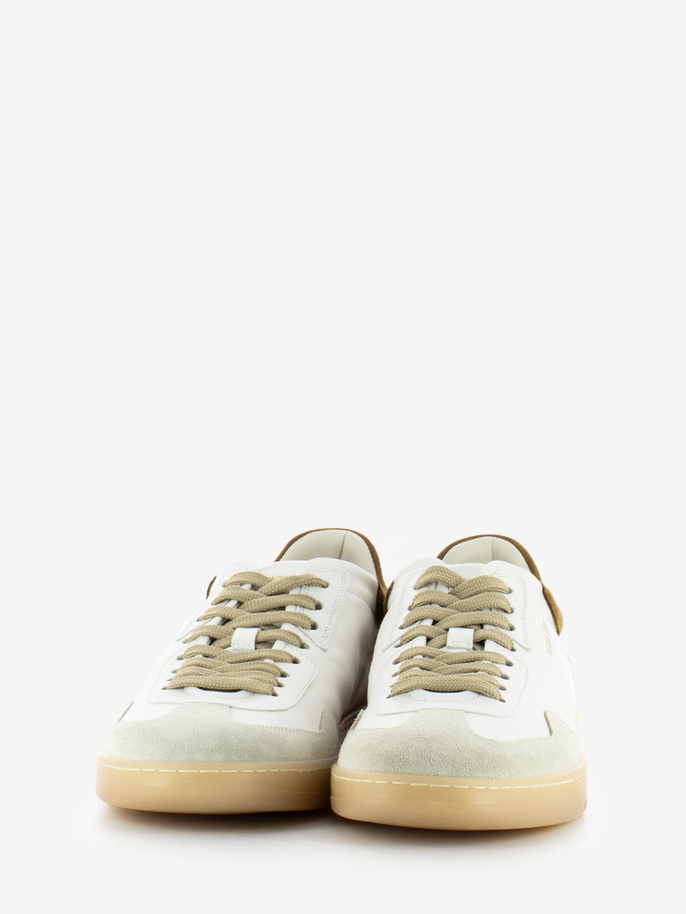 Sneakers in pelle e camoscio marmo / camelia