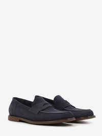 Blue suede college loafers