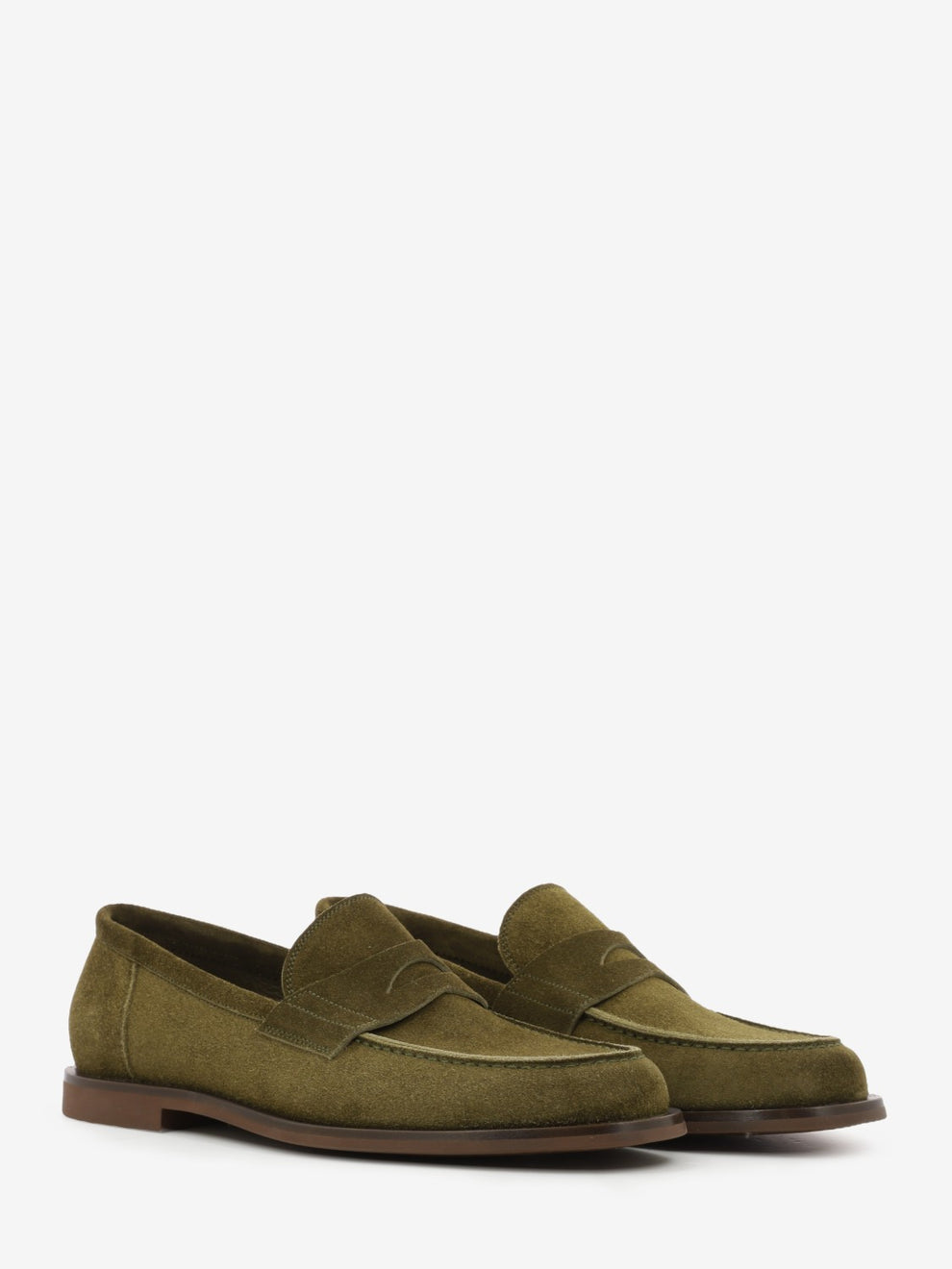 Olive suede college loafers