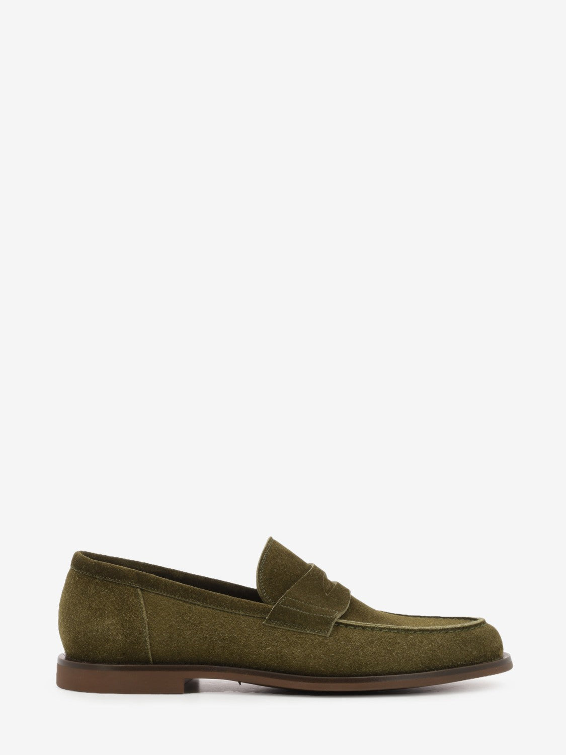 Olive suede college loafers