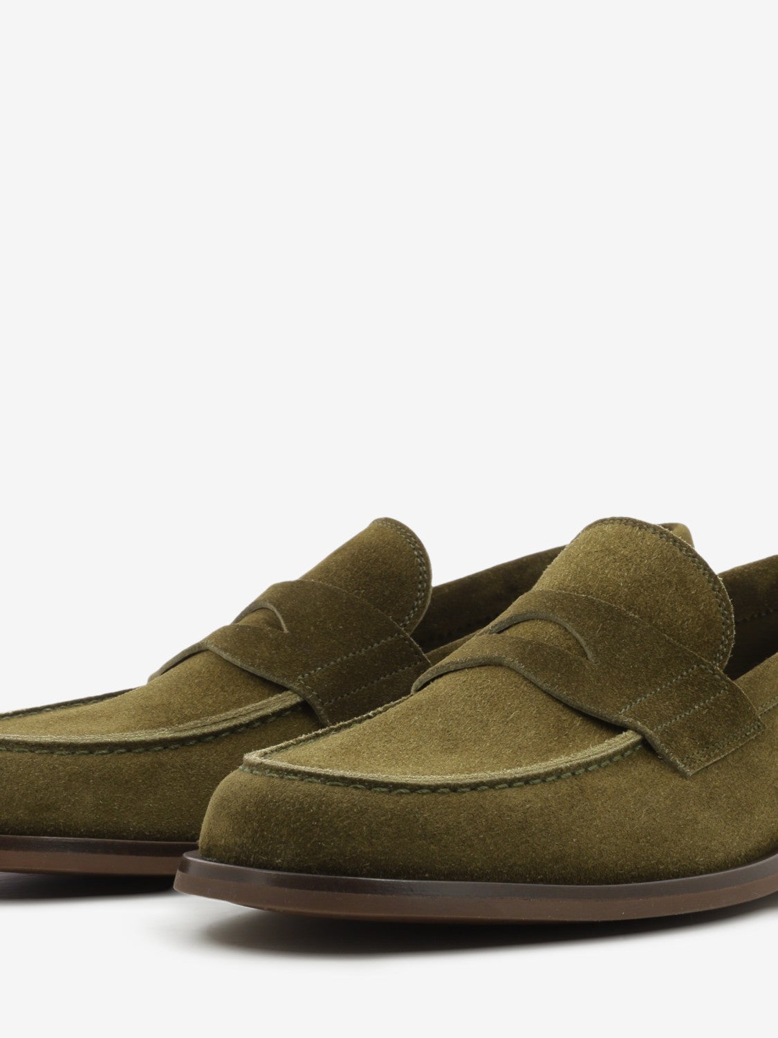 Olive suede college loafers