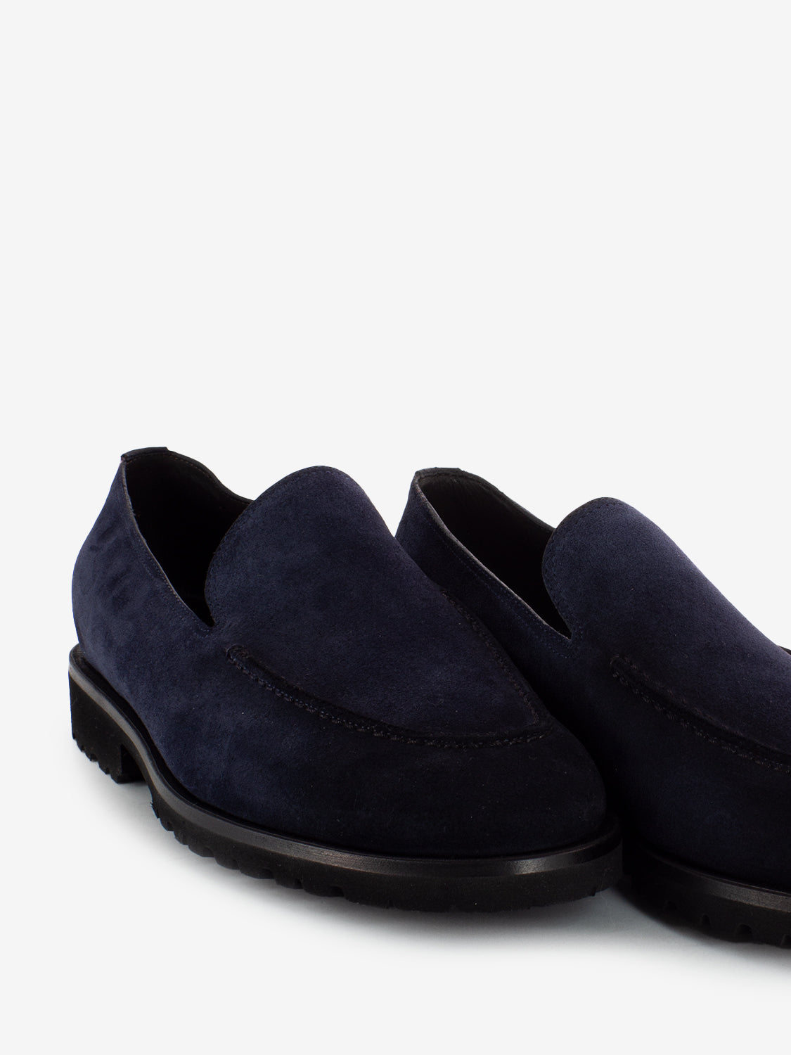 Blue suede stitched loafers
