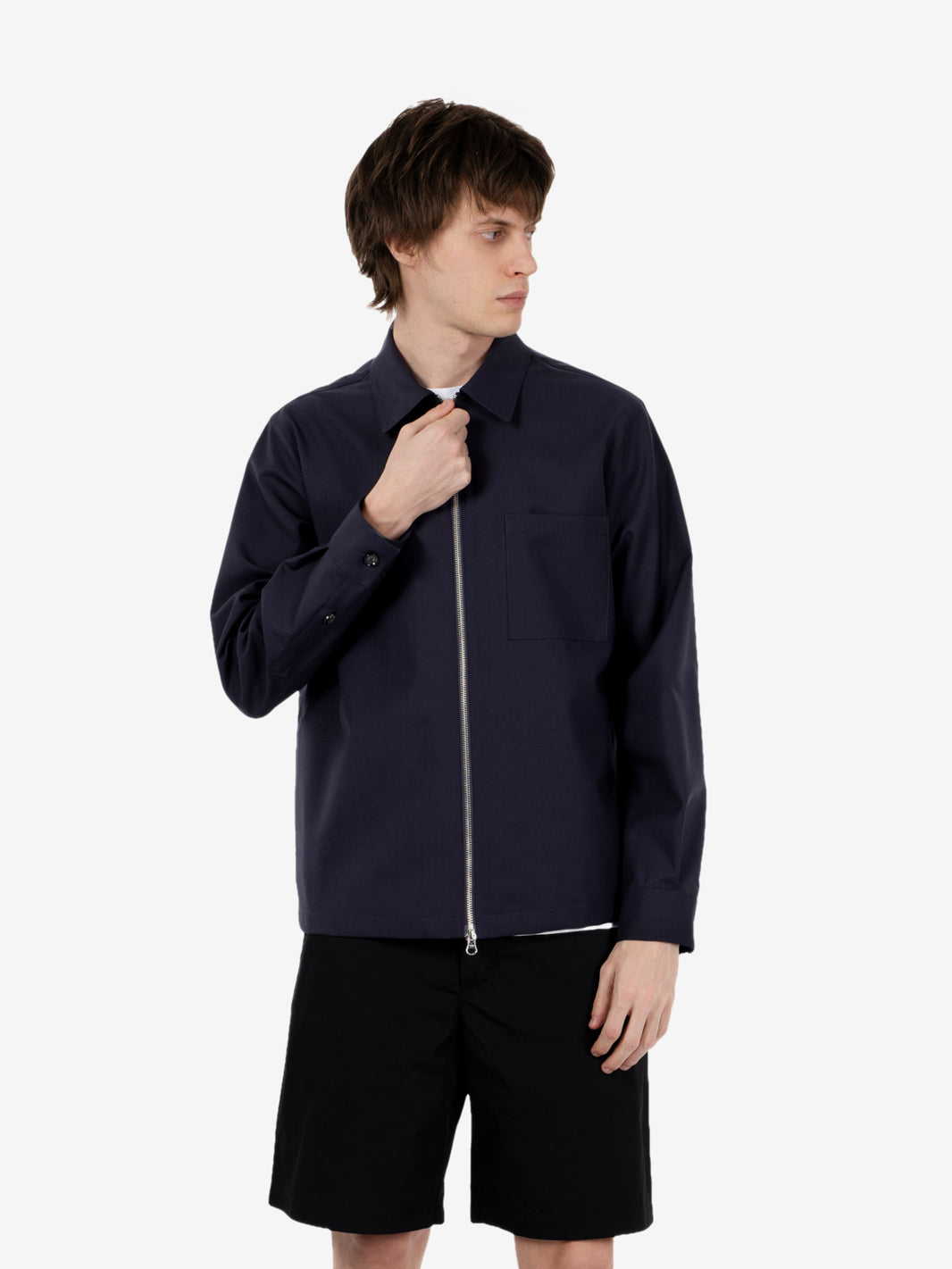 Blue zip-up shirt jacket