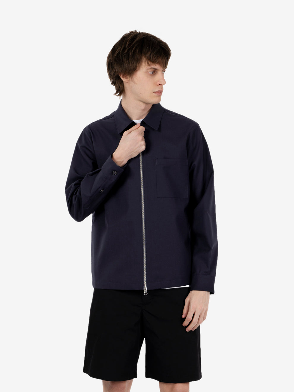 Giacca camicia con zip blu