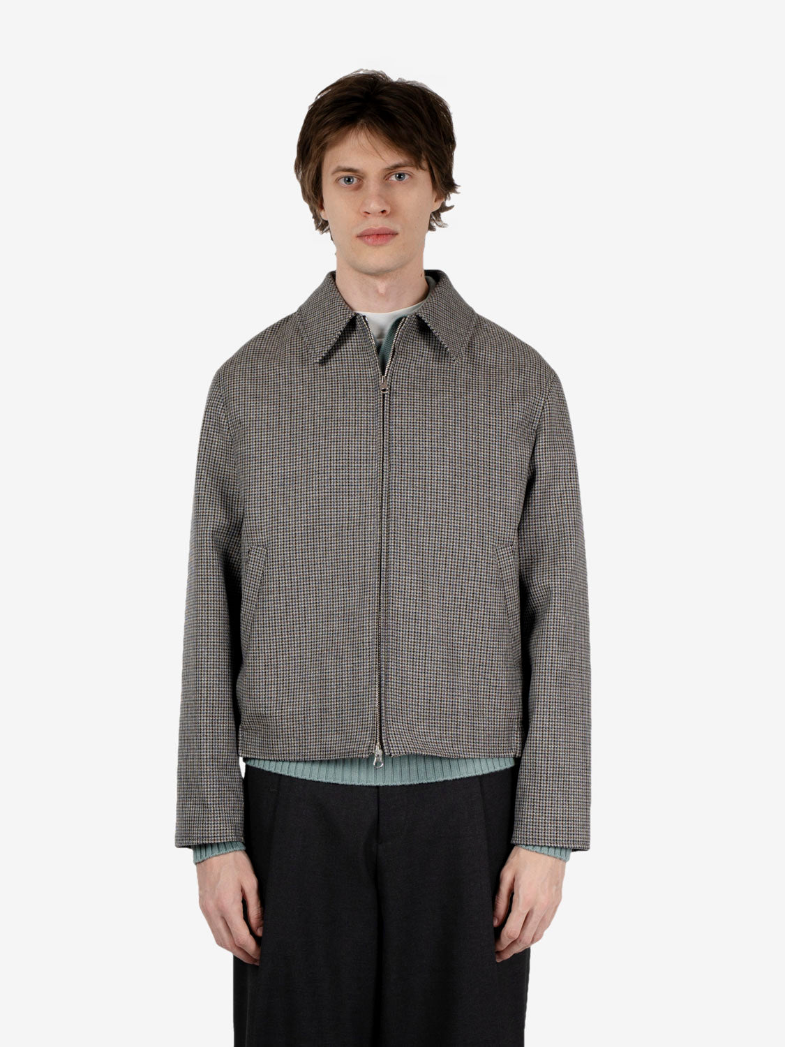 Giacca pied de poule con zip multi