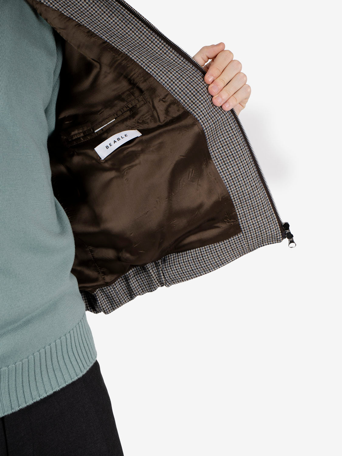 Giacca pied de poule con zip multi