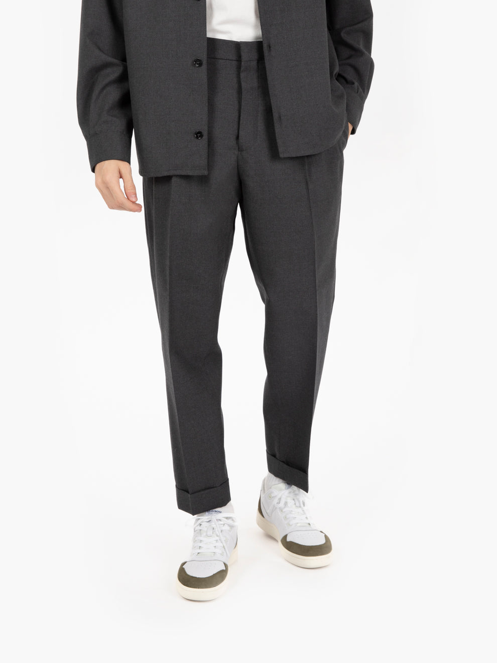 Pantaloni fresco lana grigio scuro melange