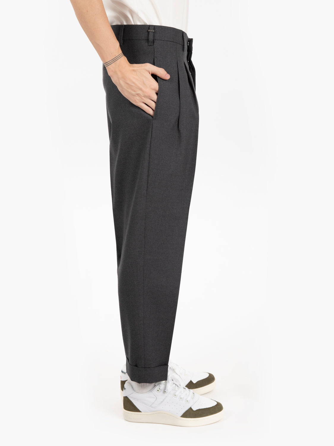 Pantaloni fresco lana grigio scuro melange
