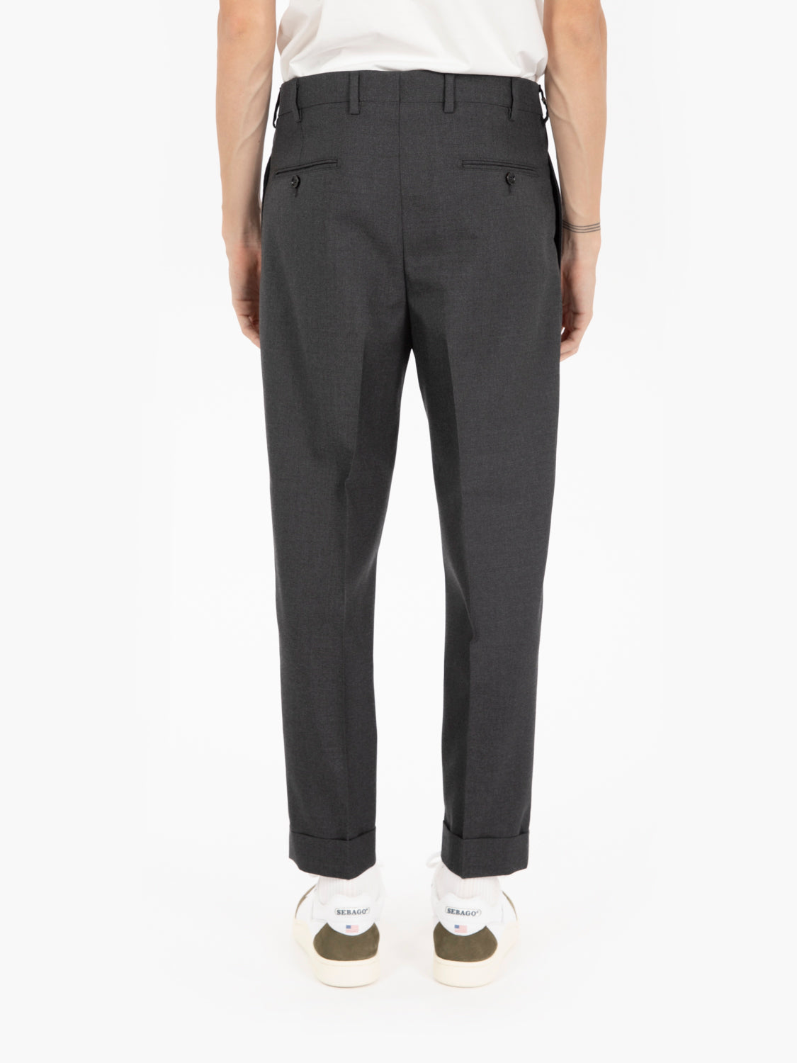 Pantaloni fresco lana grigio scuro melange