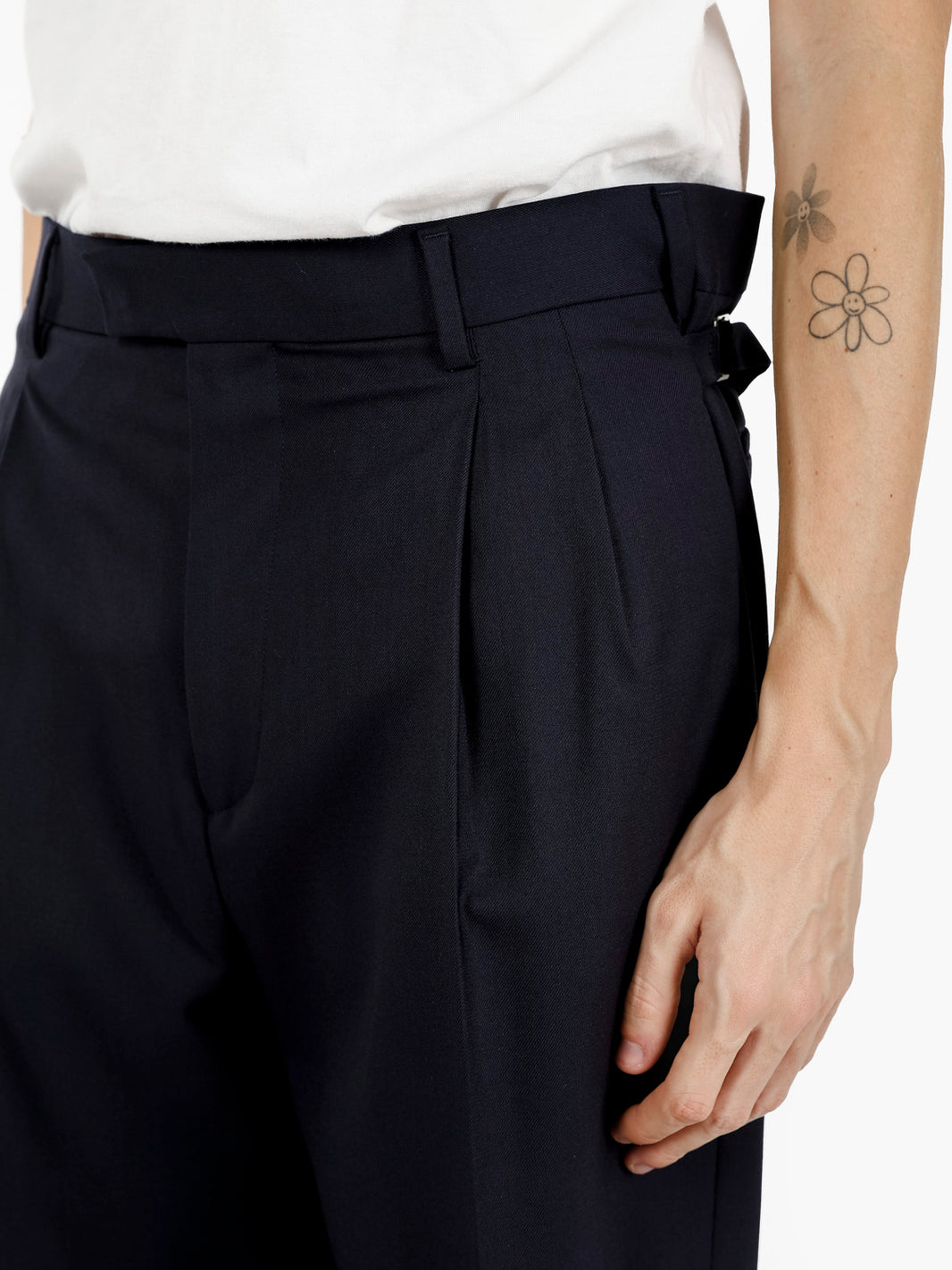 Blue wool blend mat trousers