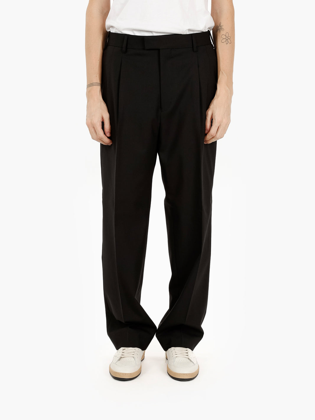 Pantaloni mat in misto lana nero