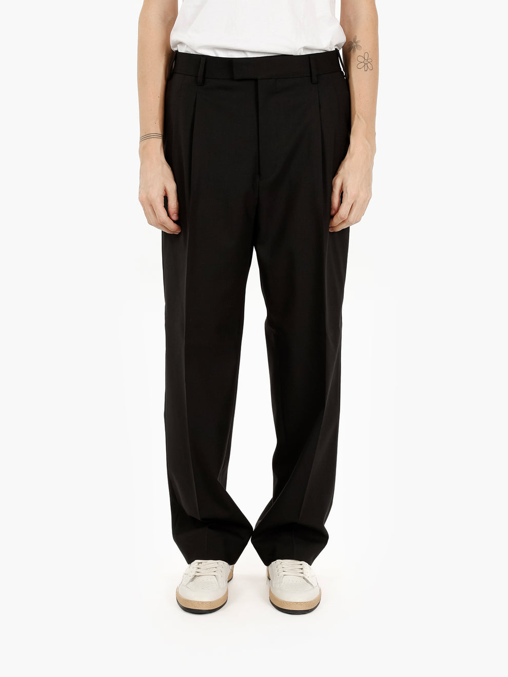 Pantaloni mat in misto lana nero