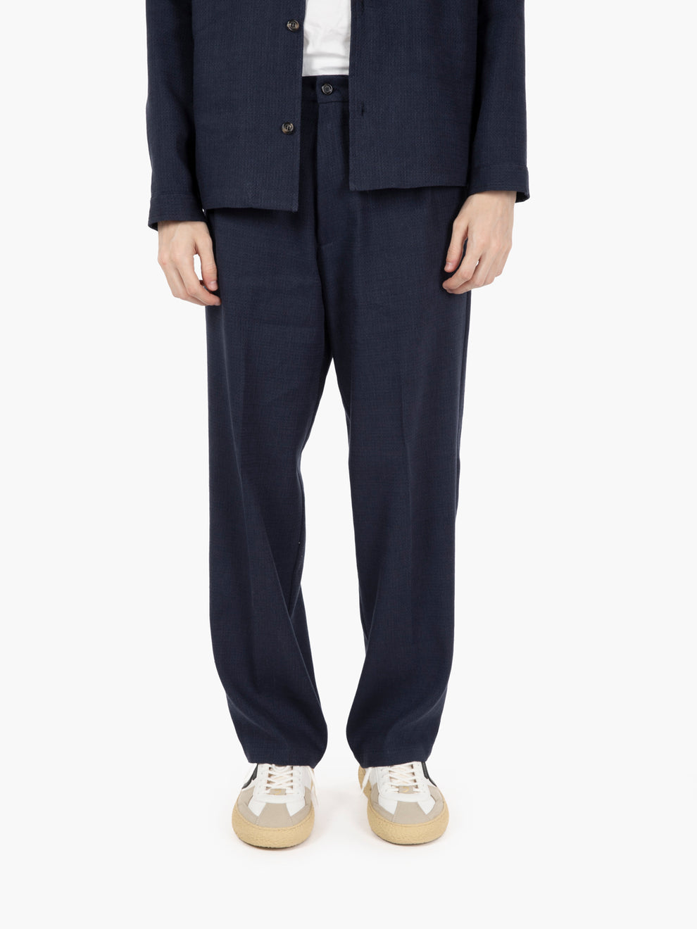 Navy textured fabric trousers