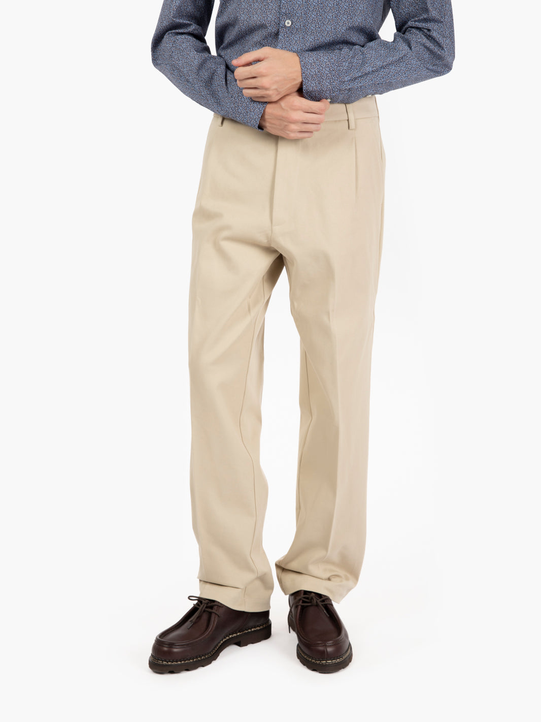 Beige cotton wide leg trousers