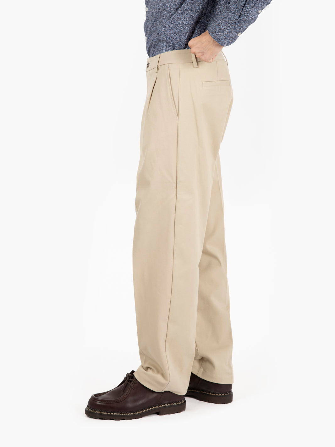 Beige cotton wide leg trousers