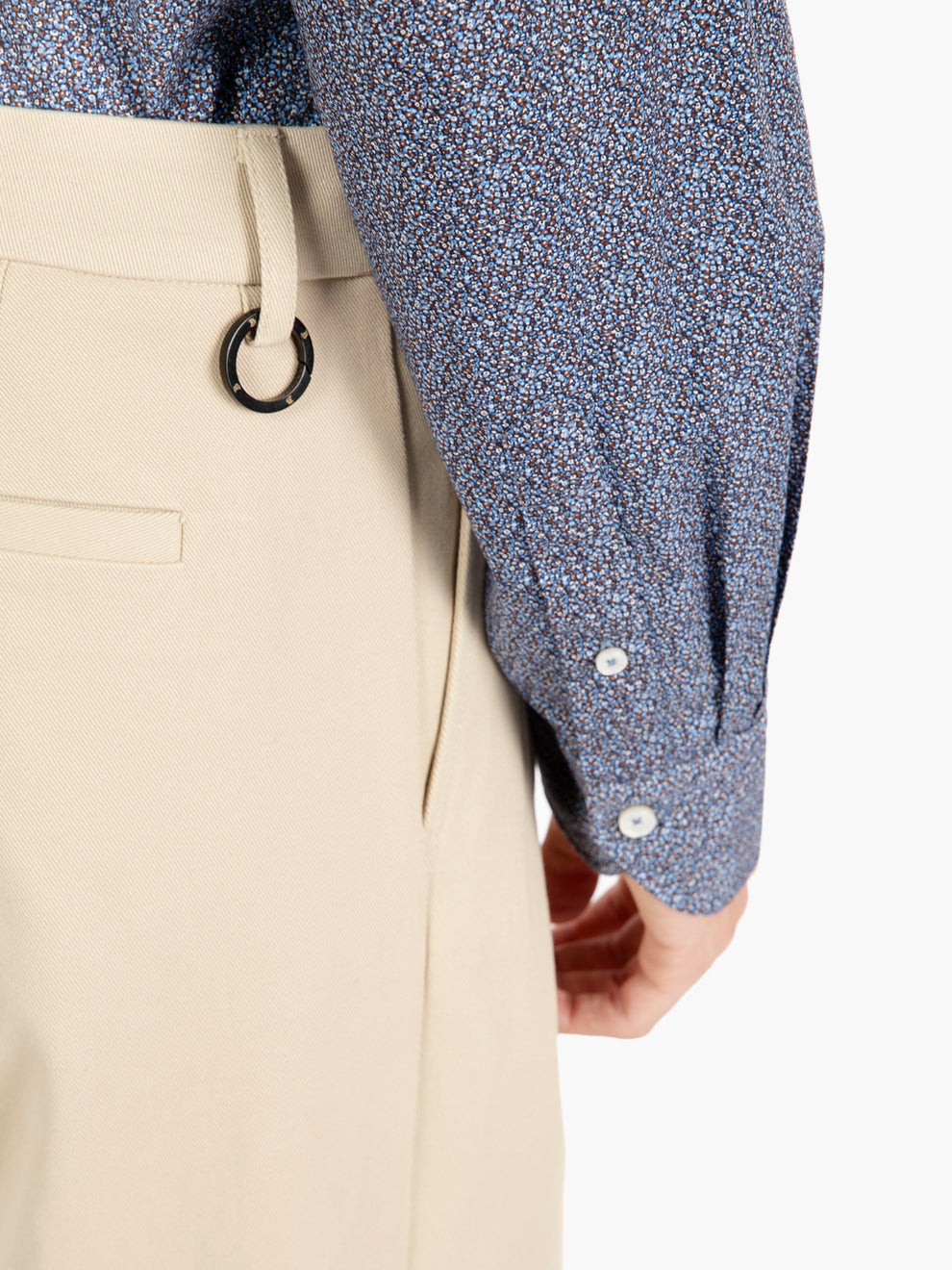 Beige cotton wide leg trousers
