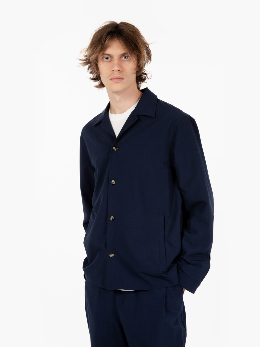 Giacca camicia in misto lana navy