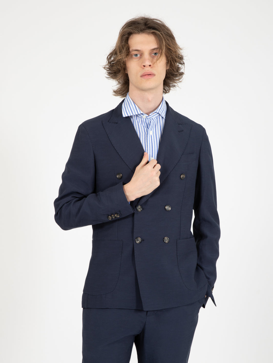 Alberto double-breasted navy blazer