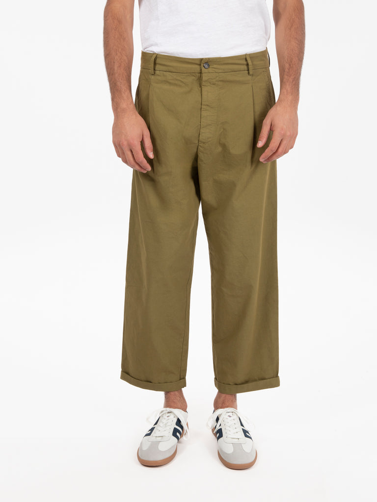 BEAUCOUP - Pantaloni over cotone oliva