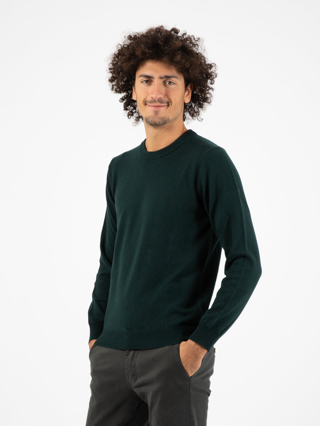 Maglione basico girocollo verde scuro
