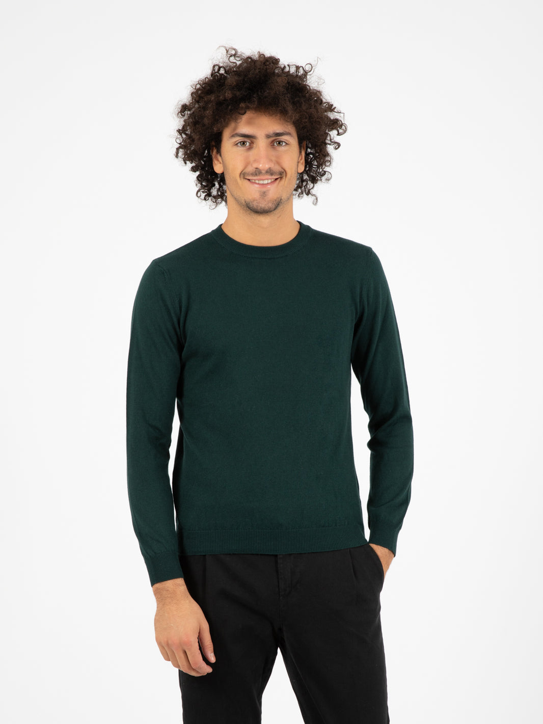Maglione girocollo basic verde scuro