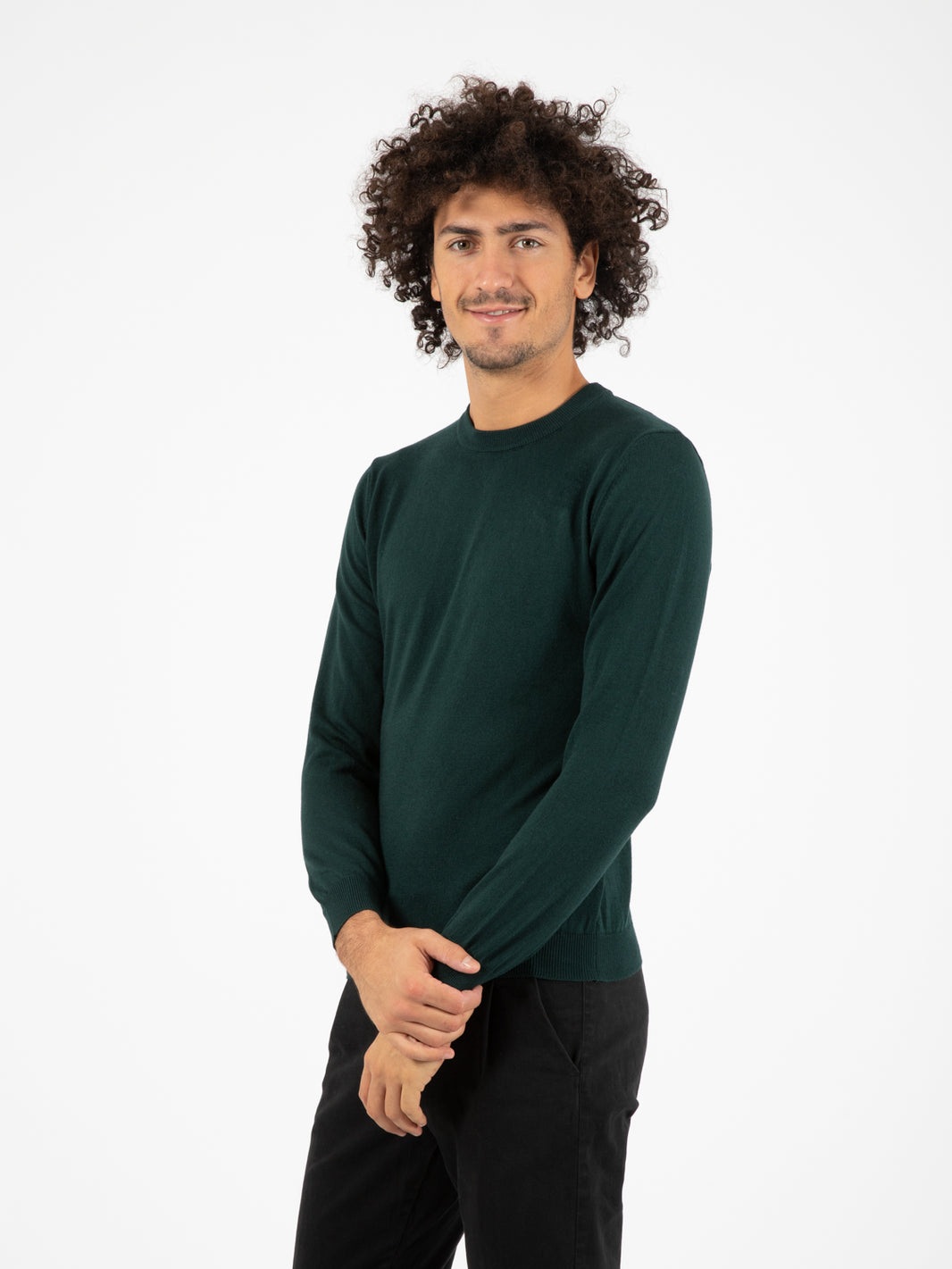 Maglione girocollo basic verde scuro