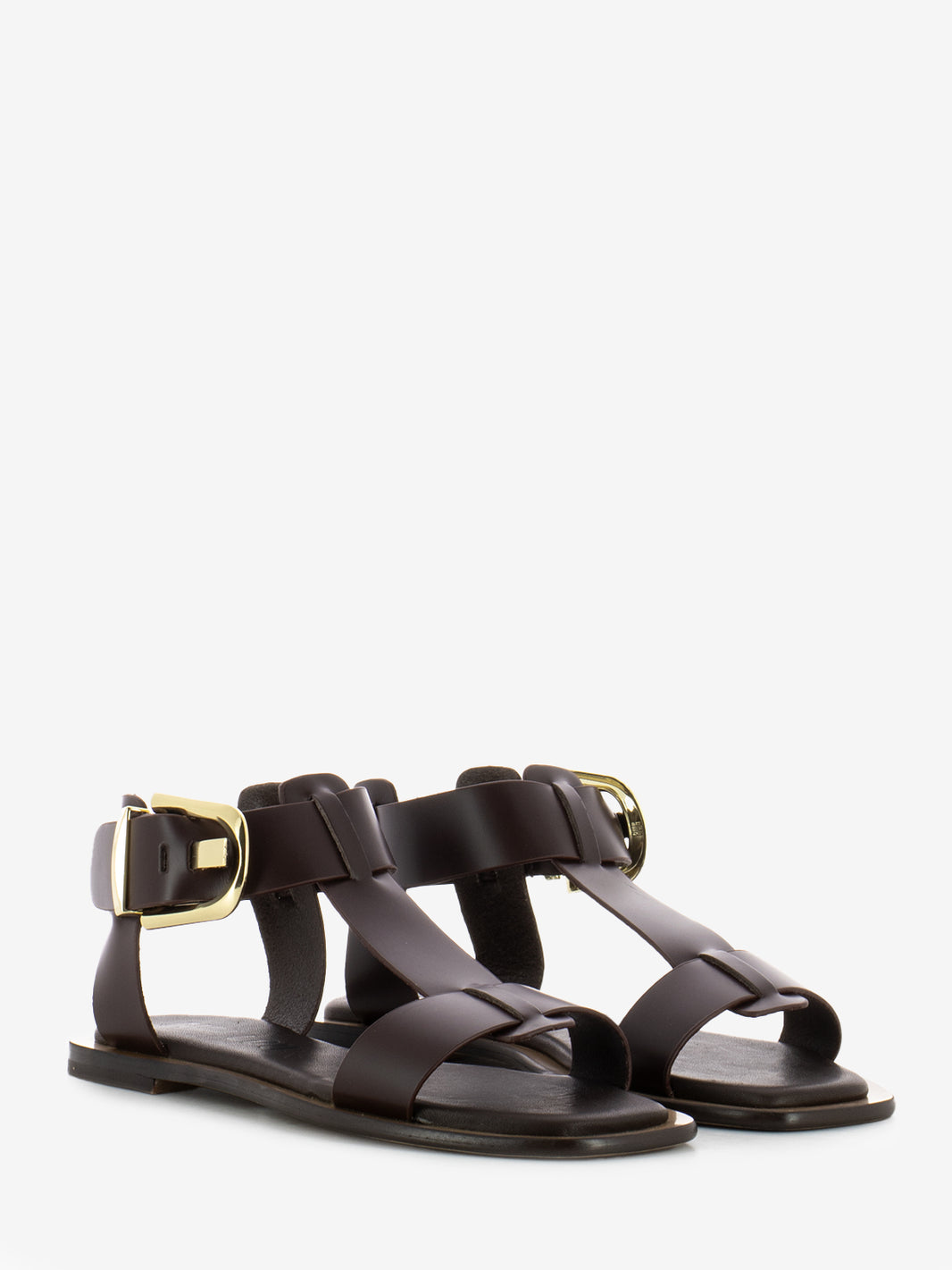 Brown Buckle Leather Sandals