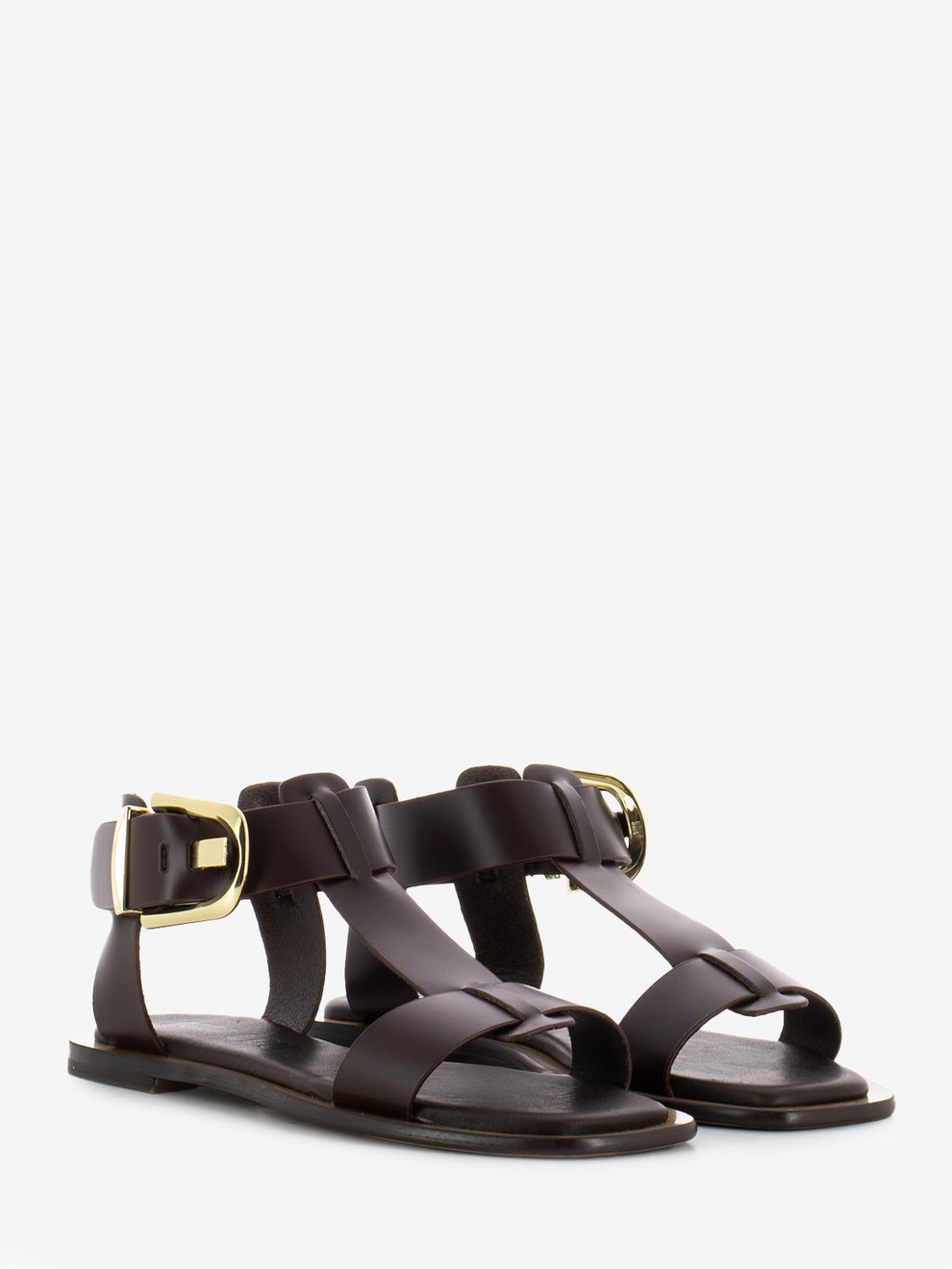 Brown Buckle Leather Sandals