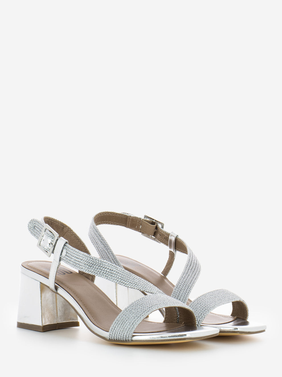 Silver Laminated Braided Sandals