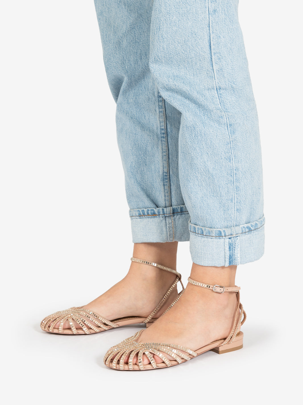 Sandalo basso Serabi con strass nude