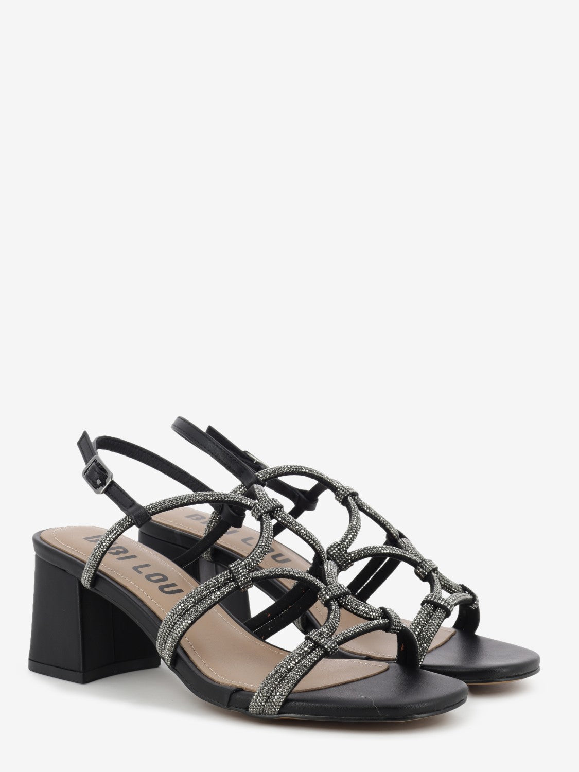 Jeweled black heeled sandal