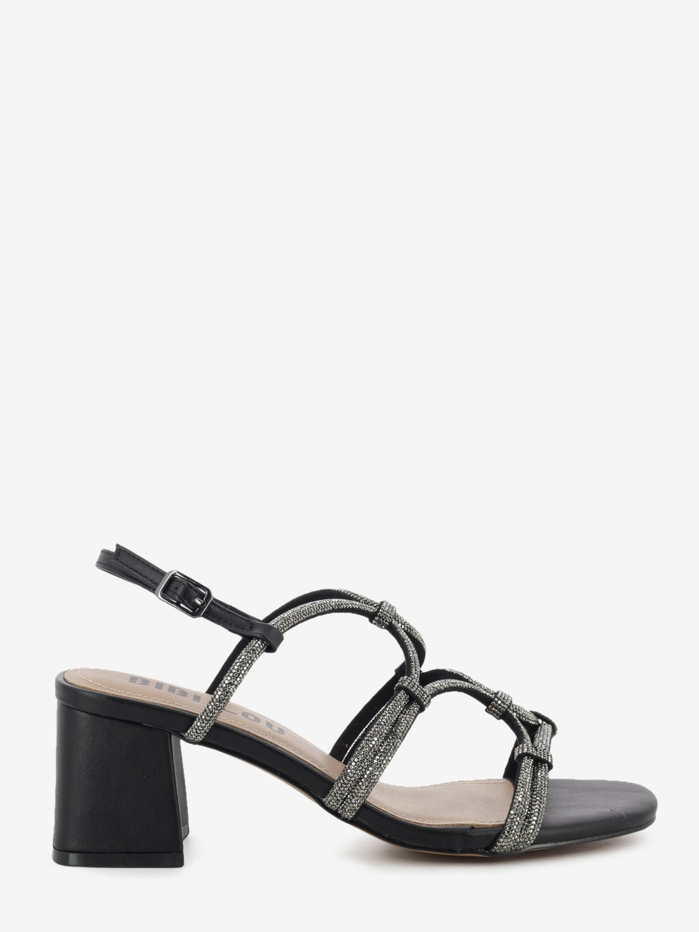 Jeweled black heeled sandal