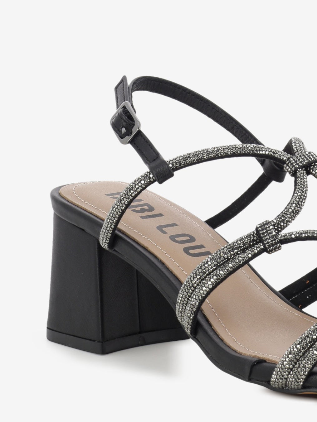 Jeweled black heeled sandal
