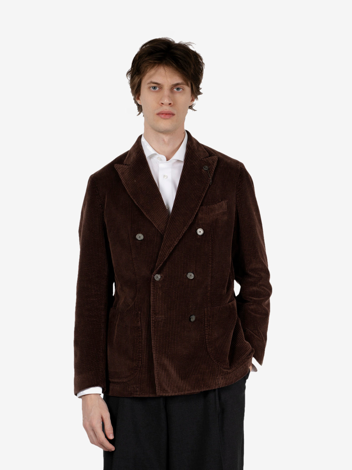 Blazer doppiopetto in velluto a coste mastice