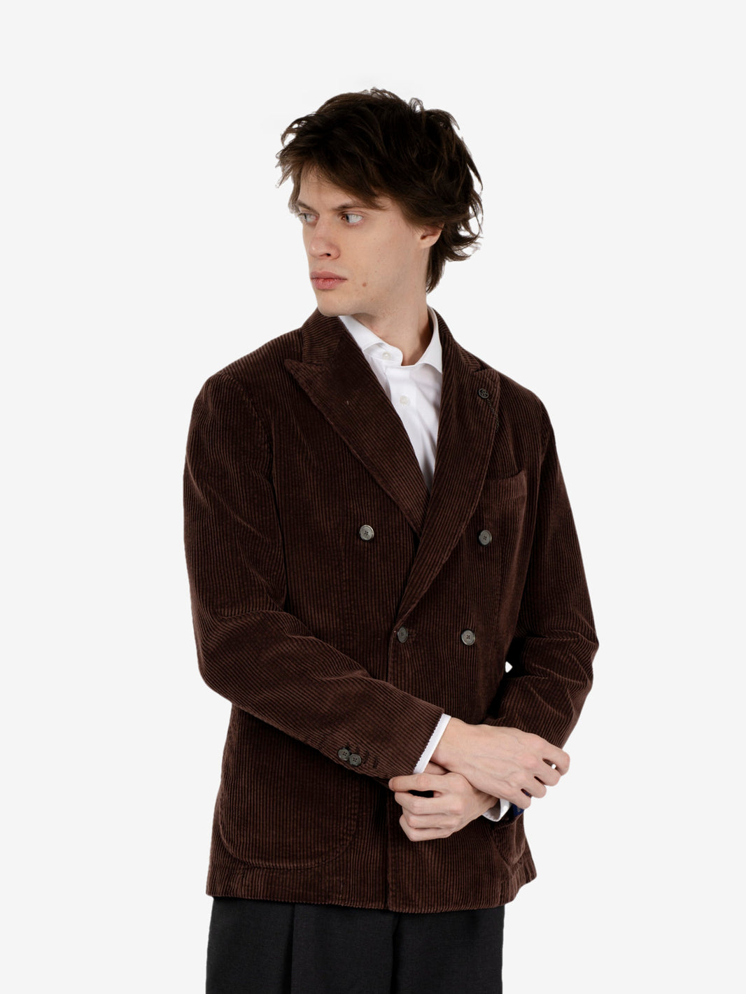Double-breasted corduroy blazer in mastic