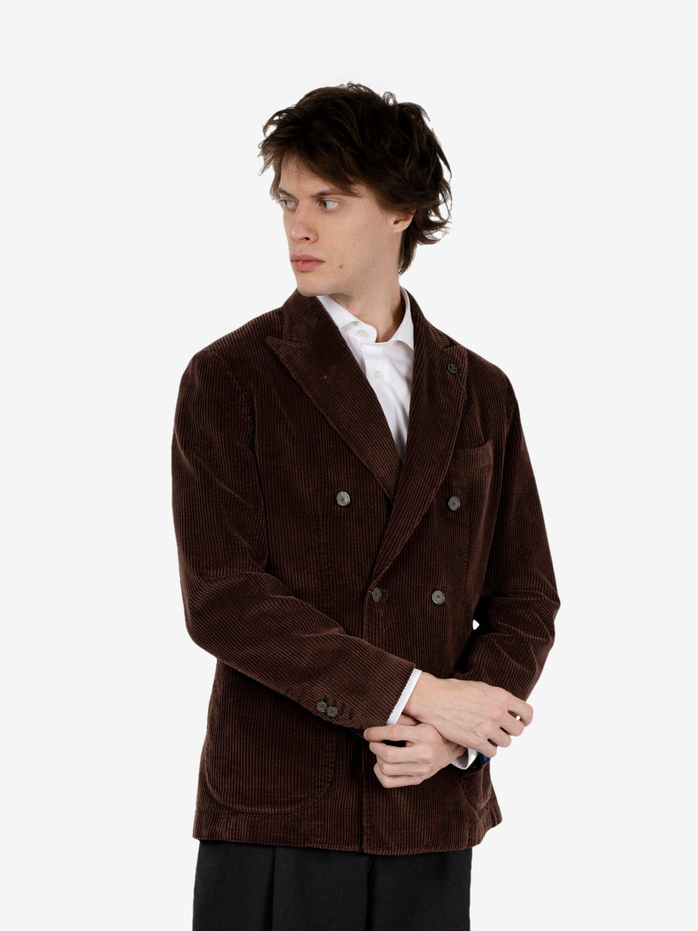 Blazer doppiopetto in velluto a coste mastice