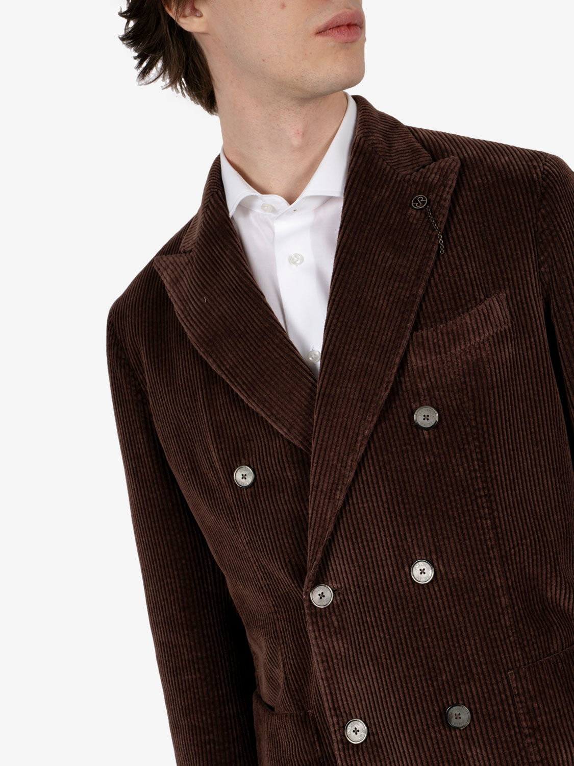 Blazer doppiopetto in velluto a coste mastice