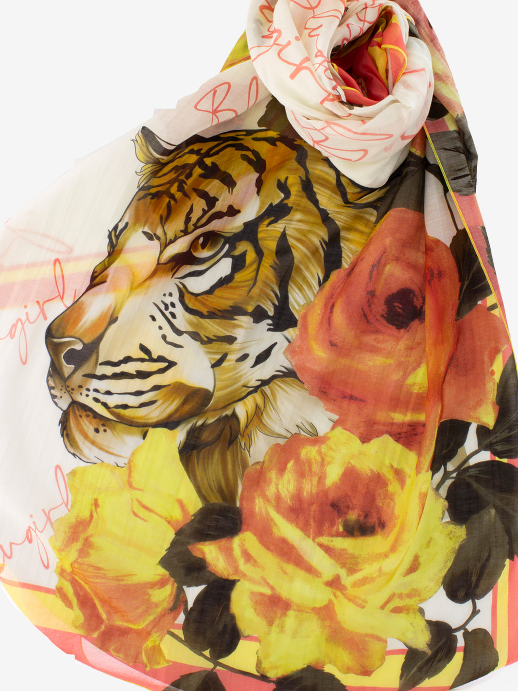 Animal print scarf and shell pink roses