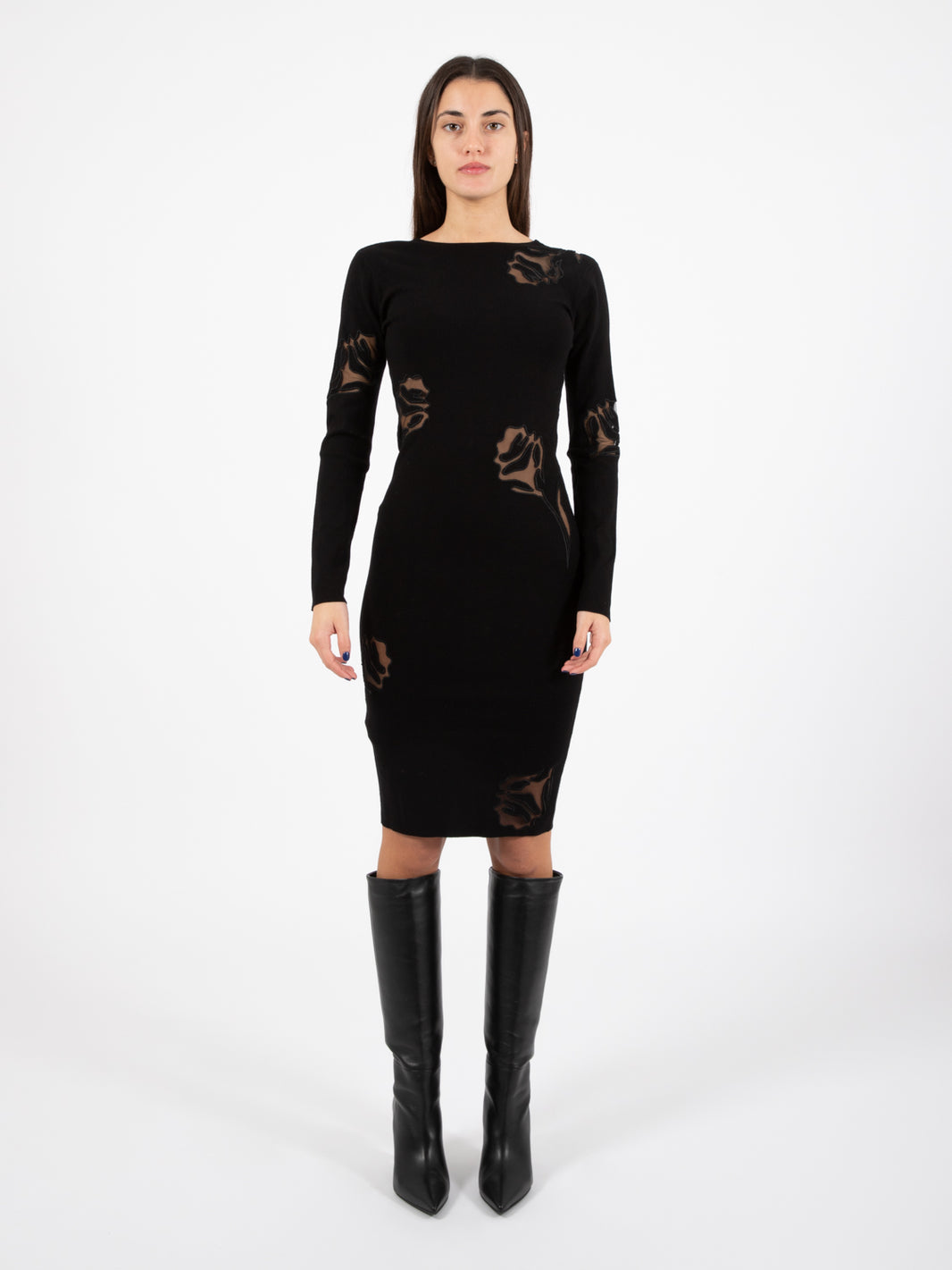 Black tulle dress with roses